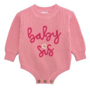 Mud Pie Pink Baby Sis Knit Bodysuit Sweater Bubble 0-3 3-6 months